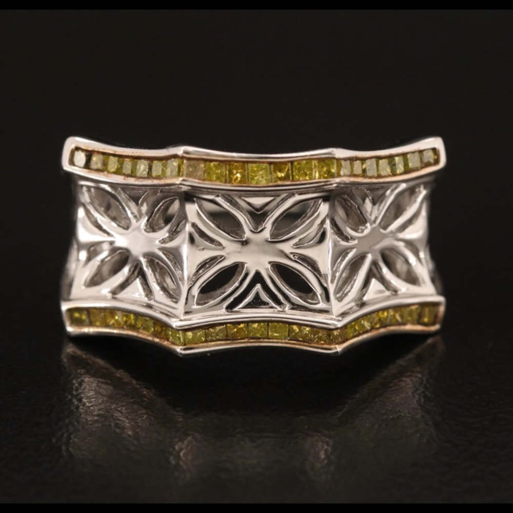 Sterling Yellow Diamond Patterned Band